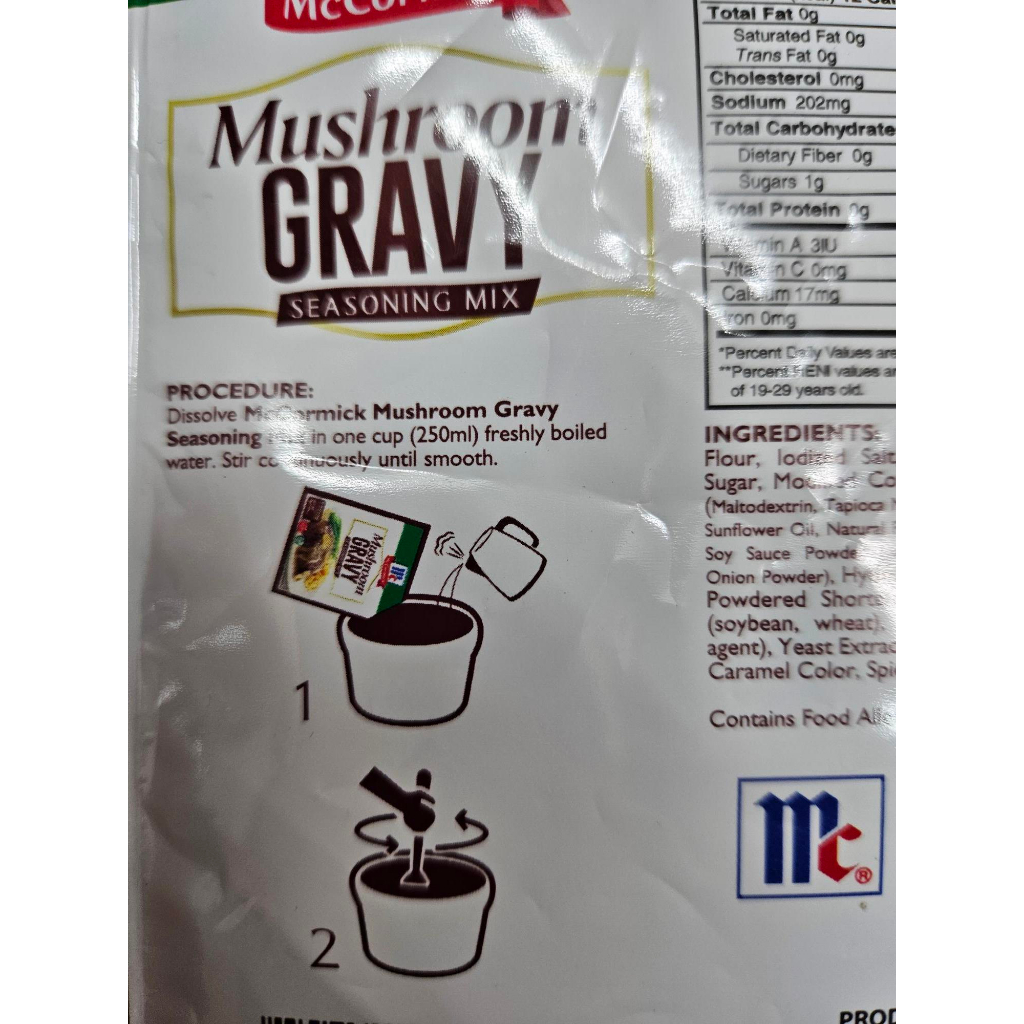 ผงปรุงรสสำเร็จรูป น้ำเกรวี่ รสเห็ด Mushroom Gravy Seasoning Mix McCormick ขนาด 25 กรัม - รูปที่ 2
