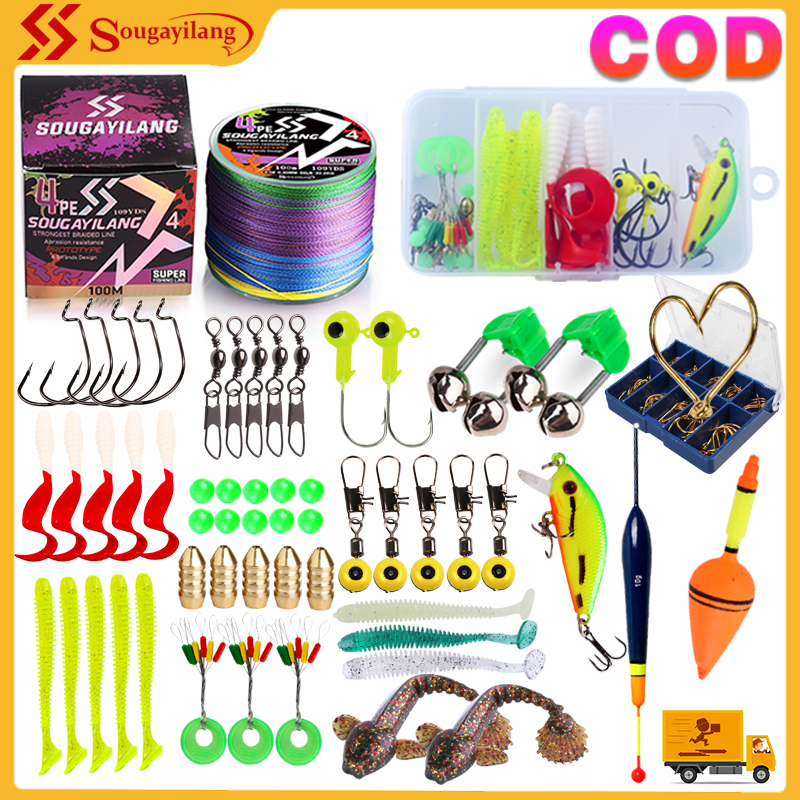 Sougayilang สายการประมงถัก100เมตรทดสอบมัลติคัลเลอร์66ปอนด์กับสายระเบิด9ชุดอุปกรณ