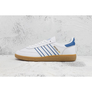 Adidas Originals Handball Spezial ขาวน้ำเงิน ลื่นสไตล์วินเทจแฟชั่นต่ำด้านบนกีฬารองเท้าลำลองแท้100%ผู้ชายผู้หญิง