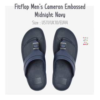 [EU44+BOX] Fitflop Mens Cameron Embossed Flat Sandal, Midnight Navy