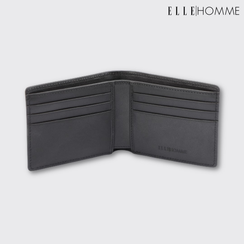 ELLE HOMME I กระเป๋าสตางค์หนังวัวแท้ สไตล์ Business แบบพับสั้น ช่องสอดบัตรเครดิต 8 ช่อง สีดำ I รุ่น W8W001