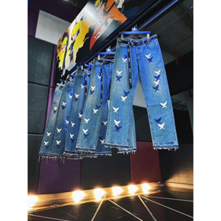 🔥Holdem แท้100%🔥 Holdem Vintage washed straight fit jeans (White and Blue genuine leather Butterfly H⚪️🔵🦋