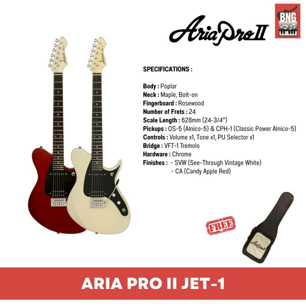 ARIA PRO II JET-1 กีตาร์ไฟฟ้า แบรนด์ดังจากประเทศญี่ปุ่น เสียงดี คุ้มค่า Electric Guitar **พร้อมกระเป
