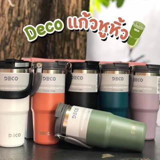 DECO แก้วหูหิ้ว 25oz./750 ml.  พร้อมหลอด สแตนเลส 304 แก้วเก็บอุณหภูมิ