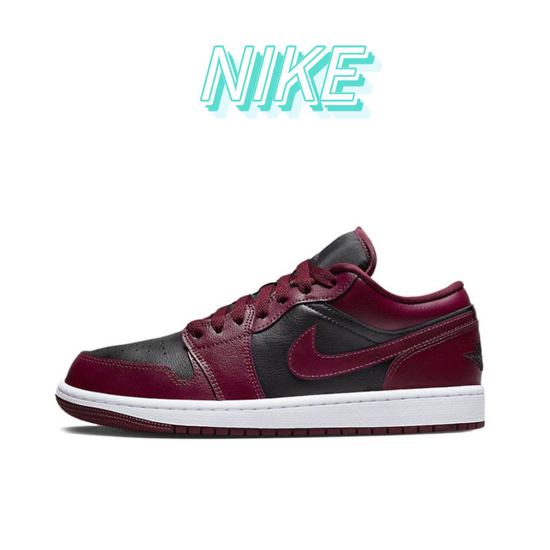 Nike Air Jordan 1 Low Low Top Retro รองเท้าผ้าใบสีดำสีแดงของแท้ 100%