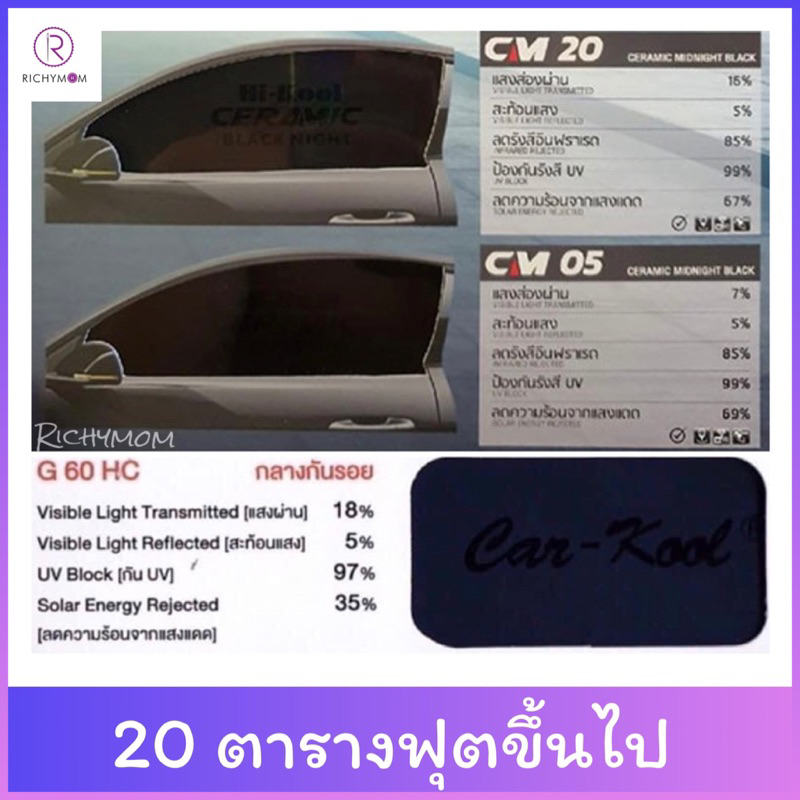 (20ตารางฟุตขึ้นไป) HI-KOOL ceramicblacknight Car-Kool ฟิล์มกรองแสงติดรถยนต์ของแท้100%ค่ะ