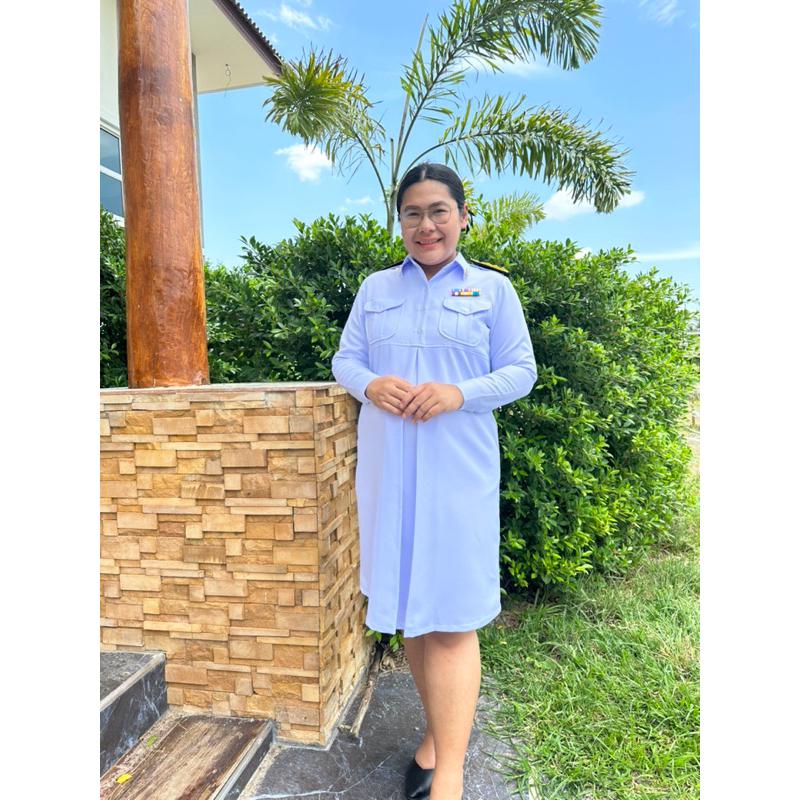 🔥พร้อมส่ง✅PMC_08 ชุดคลุมท้องข้าราชการสีขาวแขนยาว /ชุดคลุมท้องปกติขาวแขนยาว