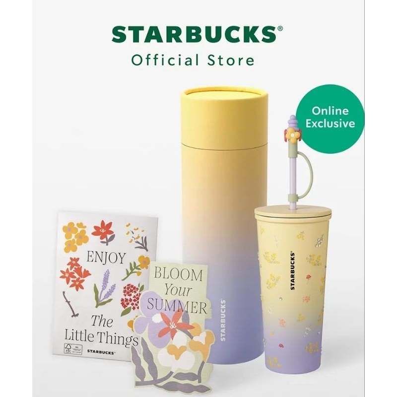 Starbucks Stainless Steel Wild Folwers Daimond E-com Set Cold Cup 16 oz.