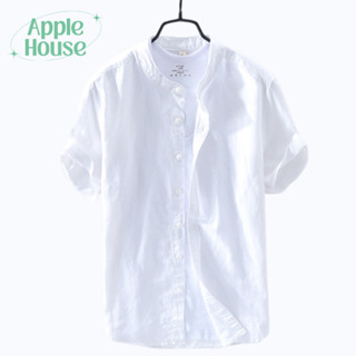 เสื้อเชิ้ตแขนสั้น ผ้าฝ้ายลินินคอจีน สำหรับผู้ชาย ส่วนลด 50% CODE[APPLH50]