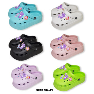 รองเท้าหัวโต CLOG Jibbitz ผู้หญิง พื้นหนา ส้นตึก แนว Crocs สูง 4 cm รุ่น DT24-0108L