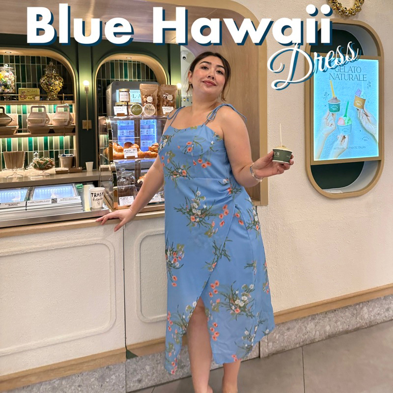 (LADYM03 ลด 100.-) 020 Lady M |เดรสสาวอวบทะเลสีฟ้า เดรสใส่เที่ยวทะเล