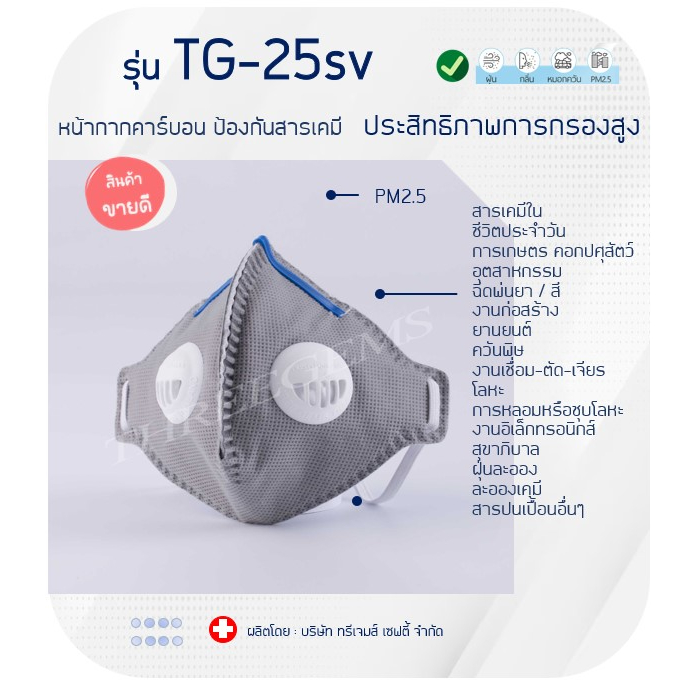ป้องกัน PM2.5 รุ่น  TG-25SV หน้ากากคาร์บอน ป้องกันกลิ่น ฝุ่น ควัน สารเคมี