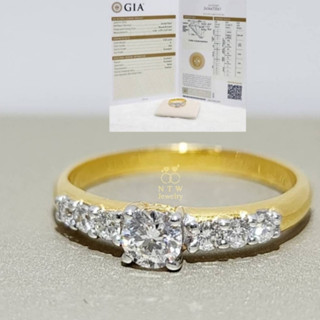 แหวนชูเพชรยอดเซอร์GIA+บ่าข้าง เพชร Round Brilliant 7/0.53 ct.