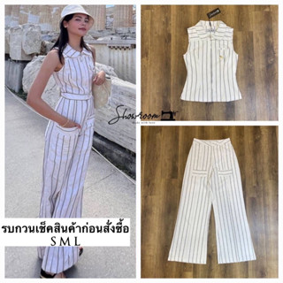 𝙨𝙚𝙩 เซ็ตลายทาง 2pcs. ตัวเสื้อแขนกุด คอบัว ซิปด้านหน้า แต่งอกซ้าย กางเกงขายาวเอวสูงทรงสวยเล่นดีไซน์เข้าชุด ใช้ผ้าอย่างดีใ