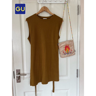 GU x cotton x Minidress แขนกุด หรือใส่เป็นเสื้อยาวได้ ผ้าร่องทรงสวย มีเชือกผูกเอว อก 42 ยาว 31 Code: 1141(7)