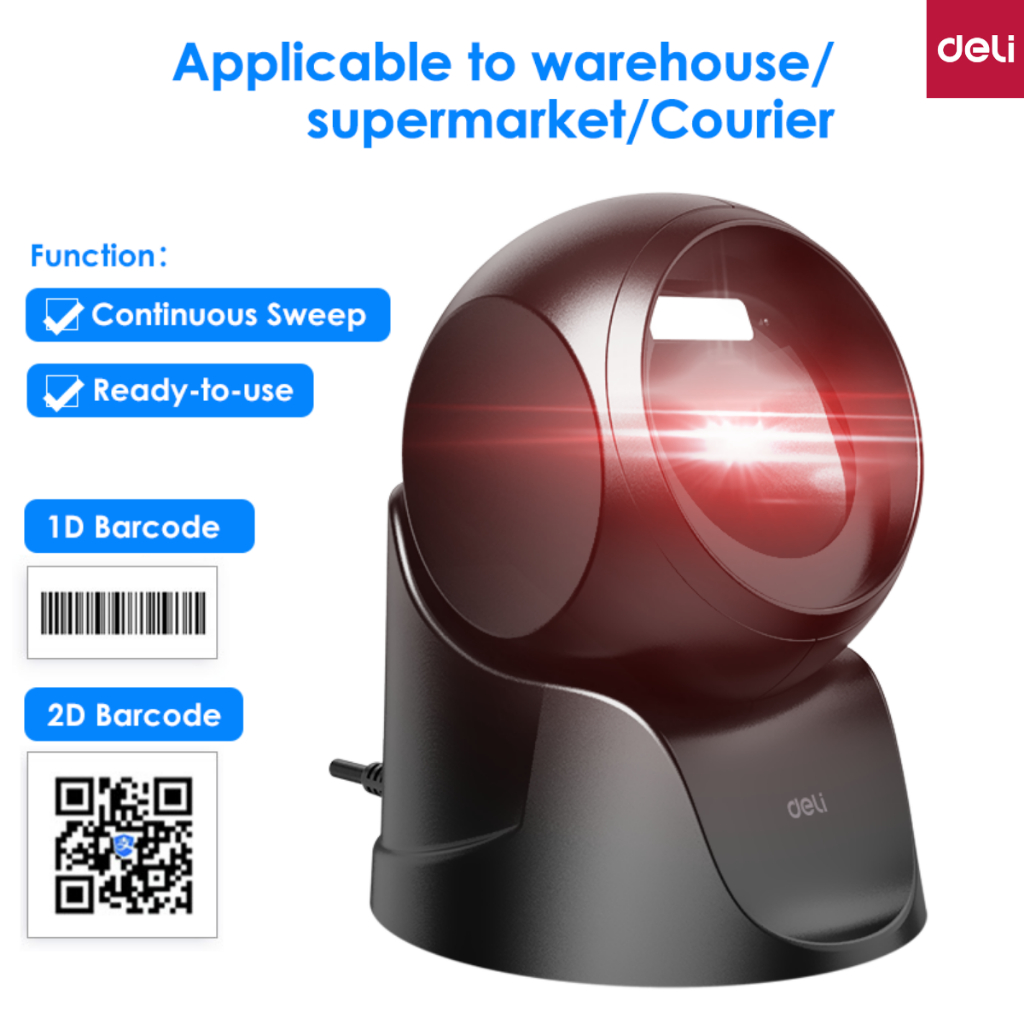 【ส่งฟรี】DELI S231 เครื่องสแกนบาร์โค้ดแบบตั้งโต๊ะ 1D/2D Barcode Scanner