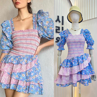 ราคาถูกที่สุด!! SIRI Fashion of Flowers Dress เดรสลายดอกไม้ แต่งชั้นระบายตัดต่อ