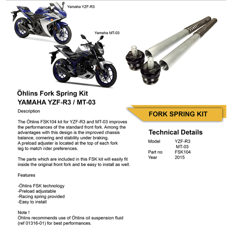 OHLINS โช๊คหน้า FSK104  YAMAHA YZF  R3 2015-2017 โช๊ค โช๊คแต่ง โช๊คมอเอตร์ไซค์