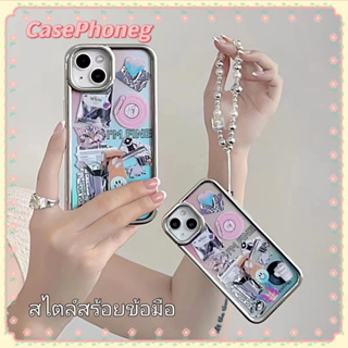 🍑CasePhoneg🍑สไตล์สร้อยข้อมือ การ์ตูน ลูกแมว สีเงิน iPhone 11 14 pro max ป้องกันการหล่น ขอบเต็ม case for iPhone 12 13