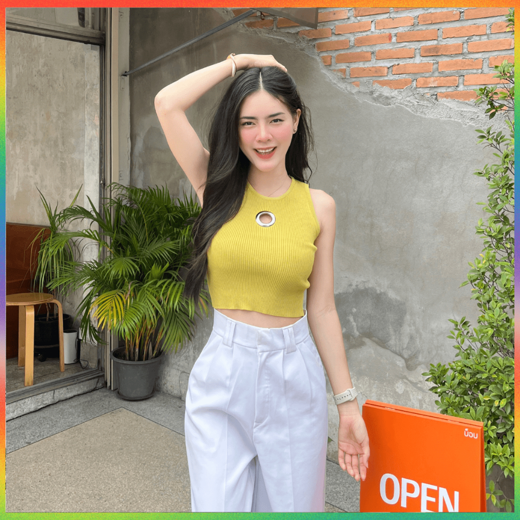 MesubShop ครอปกล้าม แต่งโชว์ร่องช่วงอก ผ้าร่องยืดเยอะม้าก รุ่นนี้ใส่ง่าย ผ้าไหมพรมยืดสุด รุ่น กล้ามรู