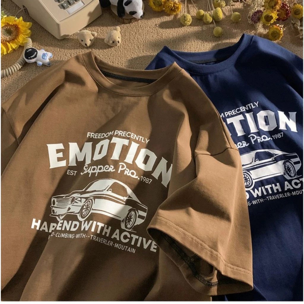 เสื้อยืดแขนสั้น ลายพิมพ์แนววินเทจร่วมสมัย ทรงหลวม ทรงบอย สไตส์เกาหลี เนื้อผ้าดี นุ่ม