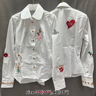 Vivienne Westwood shirt women size40 อก38 นิ้ว แขนเชิ้ต ลายปัก สีขาว วิเวียน ของแท้ ผู้หญิง