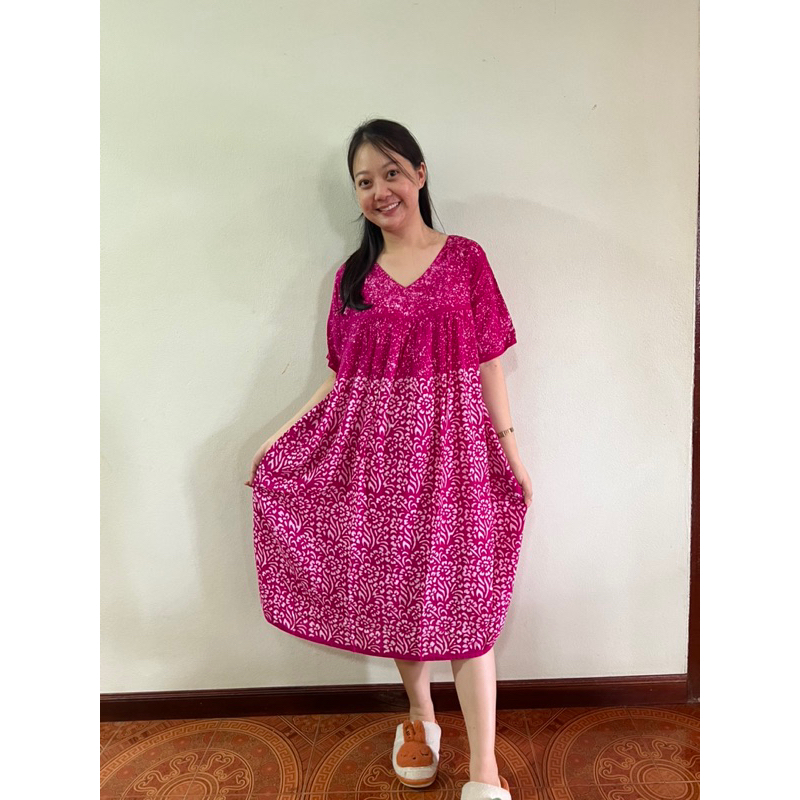 ชุดกระโปรงผ้าบาติกมีแขน กระโปรงผ้าสปัน ชุดผ้าเขียนเทียน/ชุดนอนบาติก ใส่สบาย