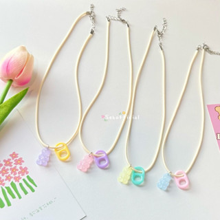 ꒰พร้อมส่ง꒱ ♡ Gummy bears necklace | สร้อยคอ y2k | จี้หมีใสและฝากระป๋องพาสเทล สร้อยเชือกถัก🗝