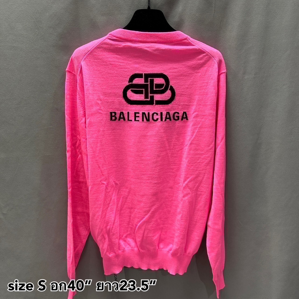 SALE Balenciaga knit sweatshirt pink bb logo ลายด้านหลัง เสื้อแขนยาว สีชมพู บาเลนเซ๊ยก้า แบรนด์เนม ของแท้