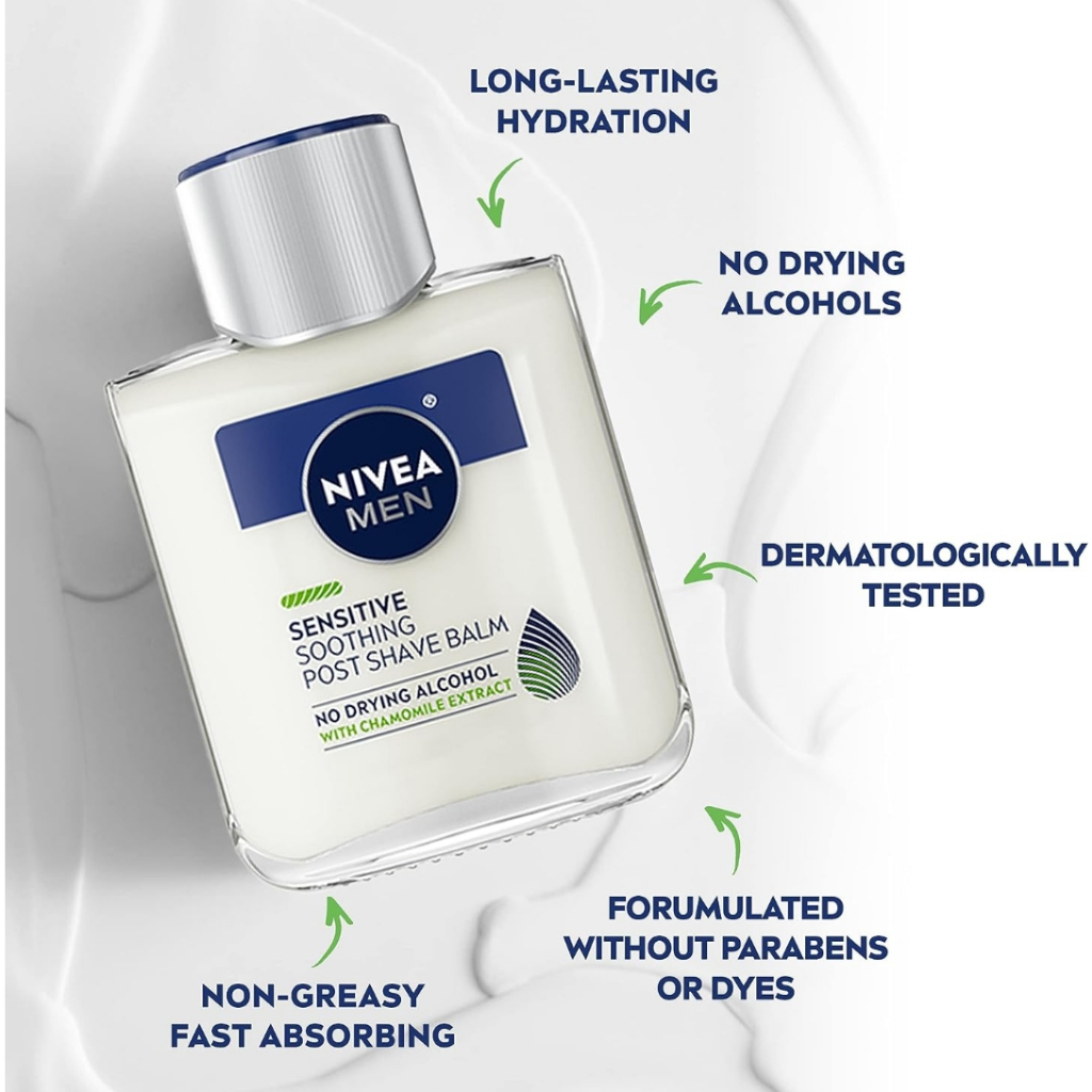 NIVEA Men Sensitive Cooling After Shave Balm 100 ml, Sensitive Skin, สูตรปราศจากแอลกอฮอล์, ซึมซาบเร็ว - รูปที่ 3