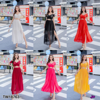 18763 set 2ชิ้น เสื้อสายเดี่ยว + กระโปรงยาว 2-piece set: tank top + long skirt