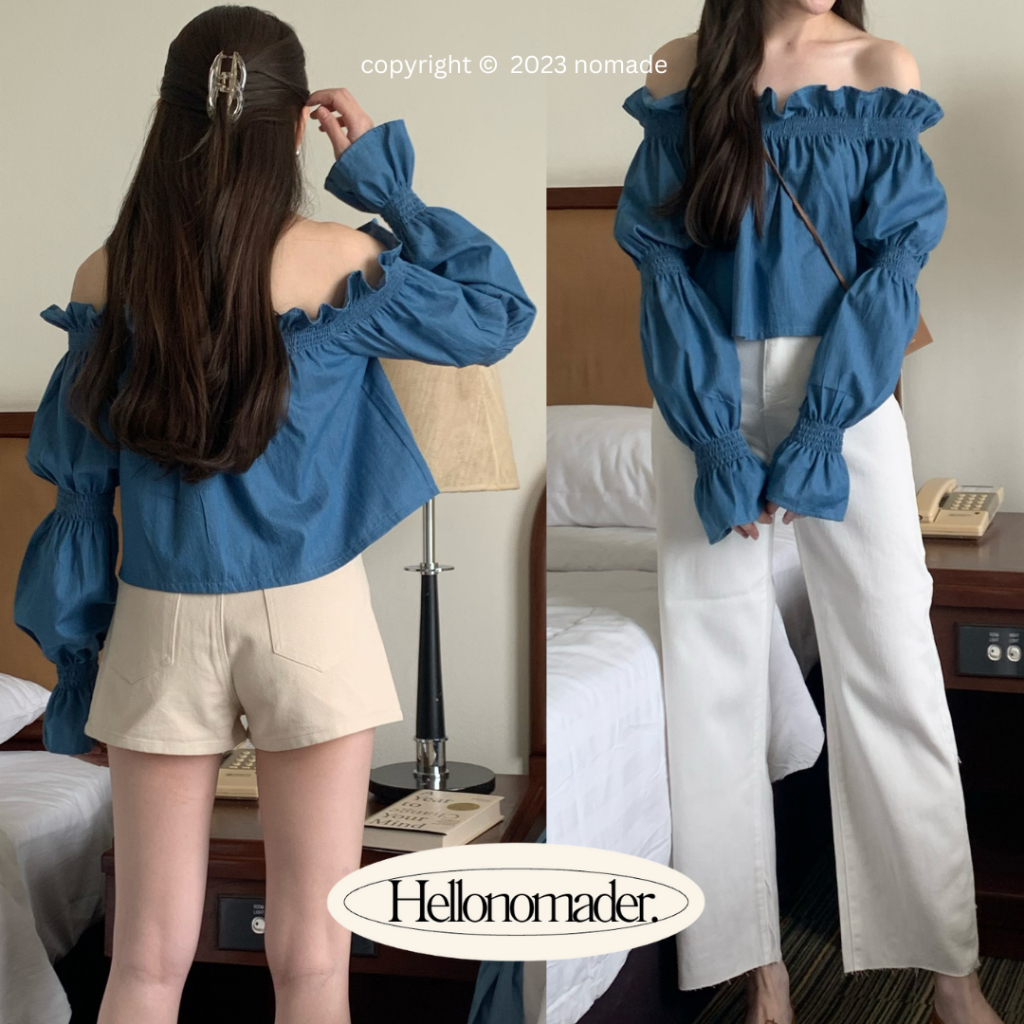 NOMADE.& พร้อมส่ง Ordinary denim top {เสื้อครอปเปิดไหล่ผ้ายีนส์}