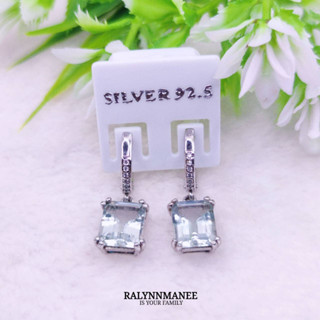 L6462 ต่างหูพลอยกรีนอเมทิสต์แท้ ( Green amethyst ) แบบอิงลิชล็อค ตัวเรือนเงินแท้ 925 ชุบทองคำขาว