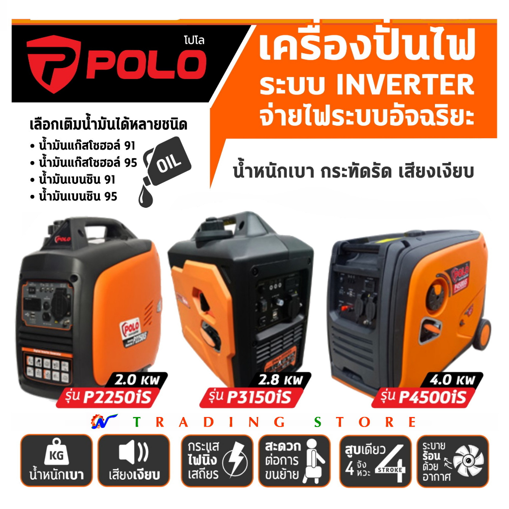 เครื่องปั่นไฟ อินเวอร์เตอร์ POLO รุ่น P2250is , P3150is และ P4500is กำลัง 2,000-4,000 วัตต์ เงียบ ควันน้อย Inverter Gen