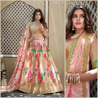 {**ส่งฟรี**} SMALL INDIA  ✨🌷 Wedding Party Wear Lehenga Choli ชุดเซ็ทเสื้อกระโปรง ✨🌷 Women Lehenga Choli Set