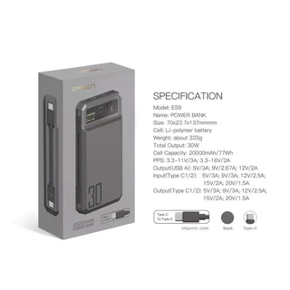 Orsen by Eloop E59 แบตสำรอง 20000mAh ชาร์จเร็ว PD45W QC3.0 สายในตัวTypeC to TypeC / TypeC to L-Cable