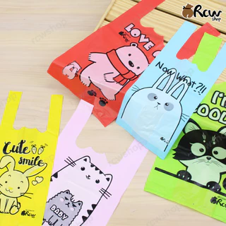 ถุงหิ้วบูติก (5 สี คละลาย , แพ็ค 400 กรัม) ถุงหูหิ้วสกรีนลาย ลายแฟชั่น ** สุ่มลายให้ เลือกสีได้ **