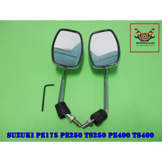 SUZUKI PE175 PE250 TS250 PE400 TS400 LH&amp;RH SIDE MIRROR SET PAIR (THREAD 8 mm.)  // กระจกมองหลัง เกลียว 8 มม.