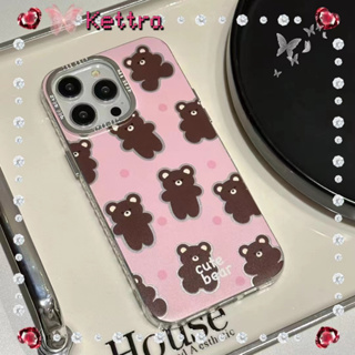 💜Kettra💜การ์ตูน หมีน้อย สีชมพู น่ารัก iPhone 11 14 pro max ป้องกันการหล่น ขอบเต็ม เส้นขอบโปร่งใส case for iPhone 12 13