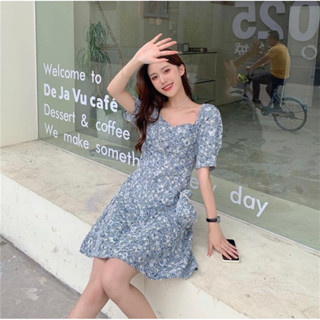 พร้อมส่ง🇹🇭เดรสสาวอวบ::  Flower Dress (สีน้ำเงิน1268)