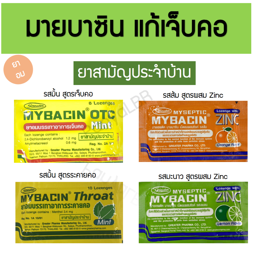 มายบาซิน Mybacin ยาอมแก้เจ็บคอ รสมิ้น รสส้ม รสมะนาว สูตรเจ็บคอ สูตร zinc ชนิดเม็ดอม แก้ระคายคอ

<p>“><center></p>
<h4></h4>
<p><p><font color=