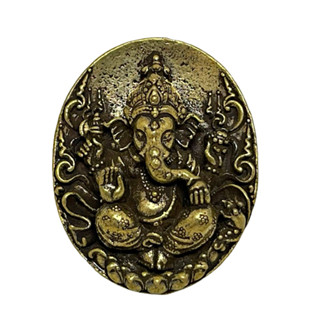 เหรียญทรงวงรีพระพิฆเนศ ปางประทานพร โอมคณปติ วัสดุทองเหลือง Ganesha Brass Coin Amulet Home Decor by Boss