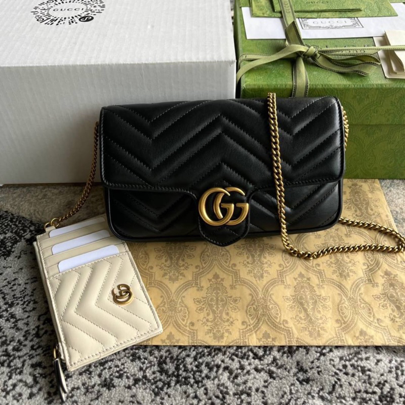 Gucci GG MARMONT MINI CARD CASE CHAIN WALLET(Ori)เทพ 📌size 21x12x5 cm. 📌สินค้าจริงตามรูป งานสวยงาม หนังแท้💯