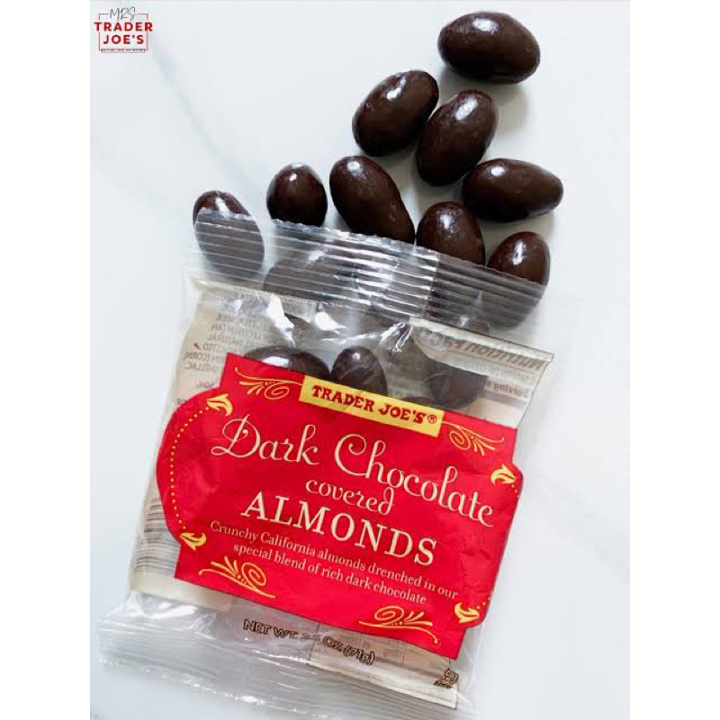 🇺🇸ดาร์คช็อคโกแลตเคลือบอัลมอนด์ Trader Joe’s Dark Chocolate Covered Almonds ขนมนำเข้าจากอเมริกา🇺🇸