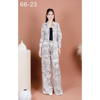 66-23# งานหรู!!! มาเป็นเซ็ท ผ้าอัดพีช / ผ้าอิตาลี​ เท่ห์มาก  ใส่ได้ตั้งแต่สาวไซด์เล็กยันสาว Over size   ➡️➡️อกหน้าผ้ารุ่
