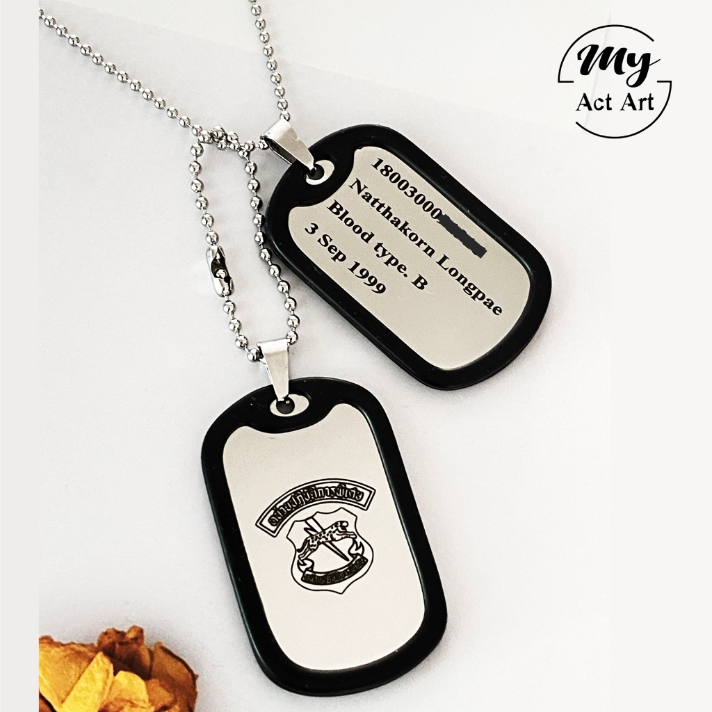 ป้ายห้อยคอ Dog Tag ทหาร แท๊ก 2ชิ้น สร้อยคอ จี้แท๊ก สลักชื่อ สแตนเลสแท้ ลอกยินดีคืนเงิน(TAG2ชิ้น)