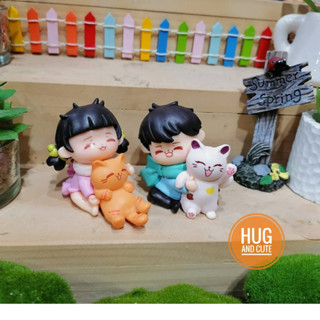 คู่รักอุ้มน้องแมว (ราคา/1คู่)   ตุ๊กตาแต่งสวน จัดสวนถาด ไม้ดัด ไม้โขด ตกแต่งบ้าน ของสะสม พร็อพถ่ายรูป