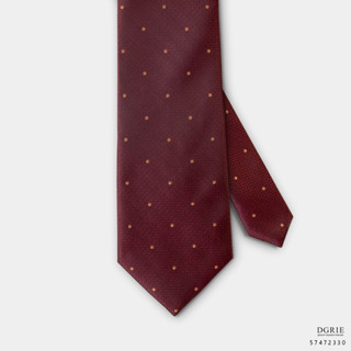 Orange Dot on Burgundy Basketweave 3 Inch Necktie - เนคไทสีแดงเบอร์กันดีลายจุดสีส้ม