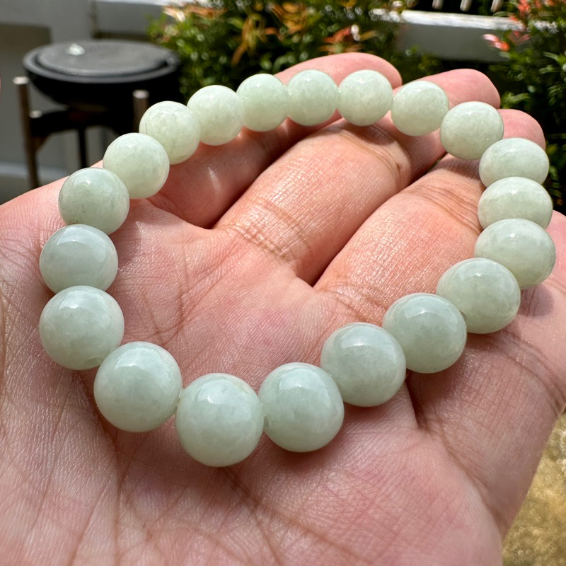 95JD-AP สร้อยข้อมือหยกแท้ กำไลหยกแท้ กรีนแอปเปิล 9.5 มิล ข้อมือหยก หยกแท้ หยกพม่า หยกเขียว(รับประกัน Jadeite Type A)