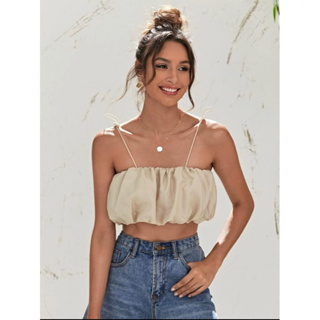 SHEIN VCAY Knot Straps Ruched Bust Cami Crop Top